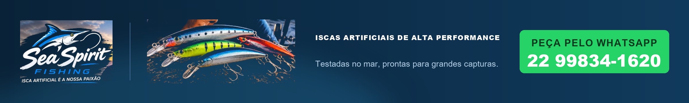 Sea Spirit Fishing: iscas artificiais de alta performance. Peça pelo WhatsApp 22 99834-1620.